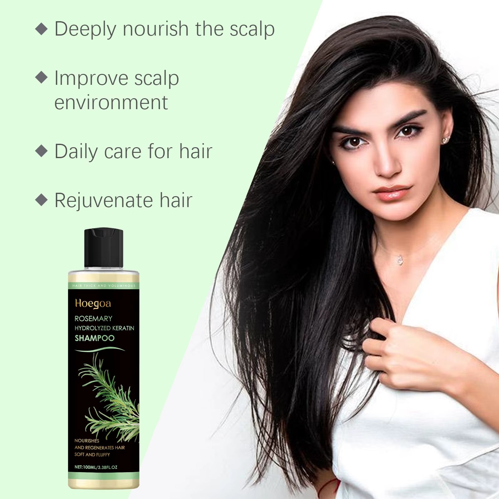 Rosemary Hair Growth Shampoo Deep Cleansing Scalp Itching Dandruff Relief Frizzy Reduce Oil Production Refreshing Fluffy Shampoo