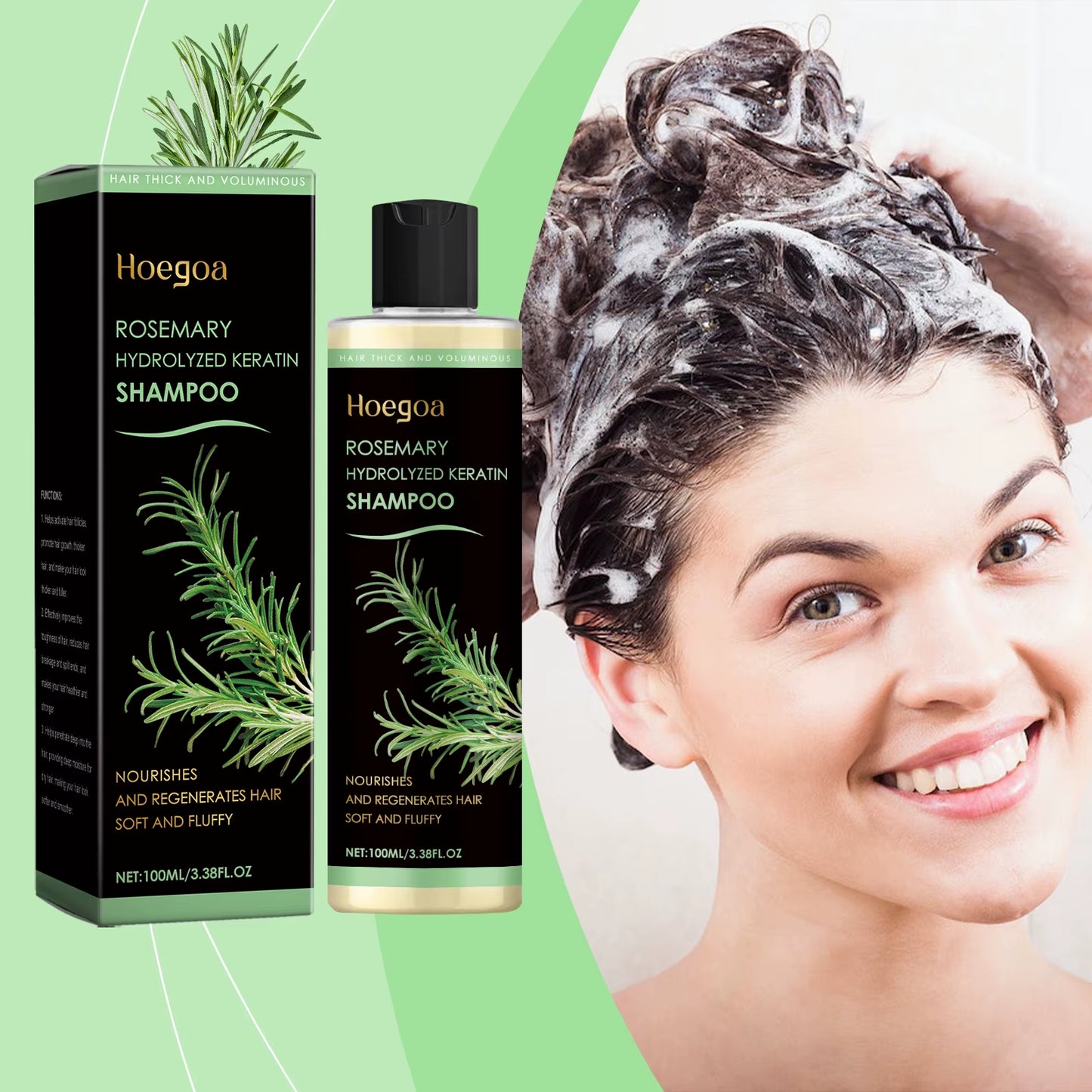 Rosemary Hair Growth Shampoo Deep Cleansing Scalp Itching Dandruff Relief Frizzy Reduce Oil Production Refreshing Fluffy Shampoo